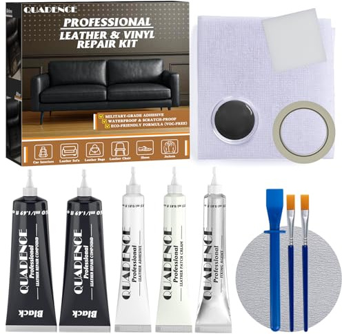 Quadence Leder Reparatur Set Schwarz – Flüssigleder Reparaturset für Auto, Sofa & Möbel, Kunstleder Reparaturset für Kratzer, Risse & Löcher, für Leder & Kunstleder (5-teilig: 2 × 50 ml + 3 × 25 ml)