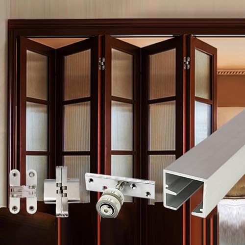 Xyrona Laufschienen für Schiebetüren Schiebe-Falttür-Schienensatz, Soft-Close-Türschiene mit Nylonrollen, Anpassbare Aluminium-Glastürschienen(1m/40in Track for 2 Doors)
