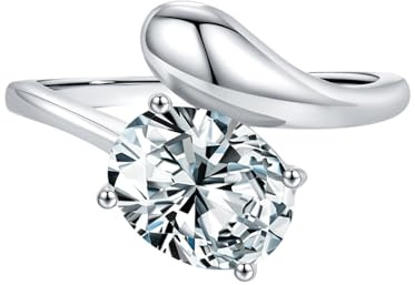 Skcess 9K Weißgold Ring Weiß Moissanite Ringe 7X9mm, Rund mit Weißem Moissanit (Oval) Damen Ringe Größe 54 (17.2)