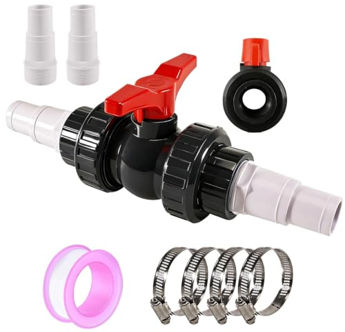 Calenxy 50mm Kugelhahn mit Schlauchverbinder PVC Absperrhahn Pool Absperrventil mit 1 Absperrhahn 1 1/2 & 2 Schlauchtülle 32-38mm, Poolschlauch Verbinder Pool Adapter Poolventil Ventil Kugelventil