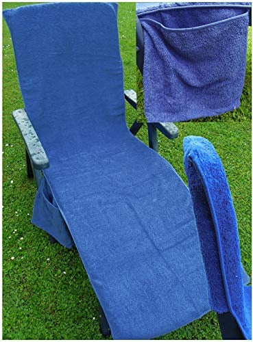 KH-Haushaltshandel Frottee Liege Stuhl Schon Bezug, mit Seitentasche, 190 x 60 cm, für Gartenliege Strandliege, Baumwolle, ÖKOTEX (blau)