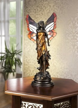 Lampe Tischleuchte aus Harz mit farbigem Glas Tiffany Fee