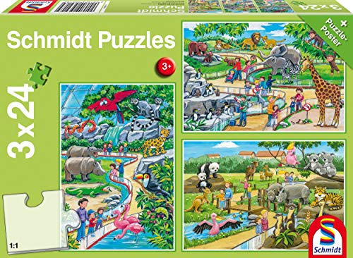 Schmidt Spiele 56218 Ein Tag im Zoo, 3x24 Teile Kinderpuzzle
