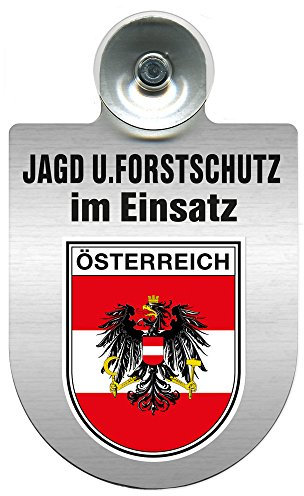 Einsatzschild für Windschutzscheibe incl. Saugnapf - Jagd + Forstschutz im Einsatz - Wappen nach Wahl - 309729- Farbe Region Österreich