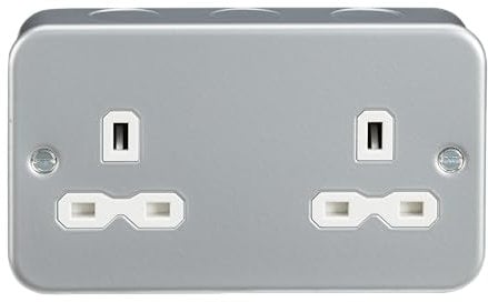 Knightsbridge MR9000U Metal Clad 13A 2 Gang Unswitched Socket, Silver, 45.0 mm*81.5 mm*142.0 mm