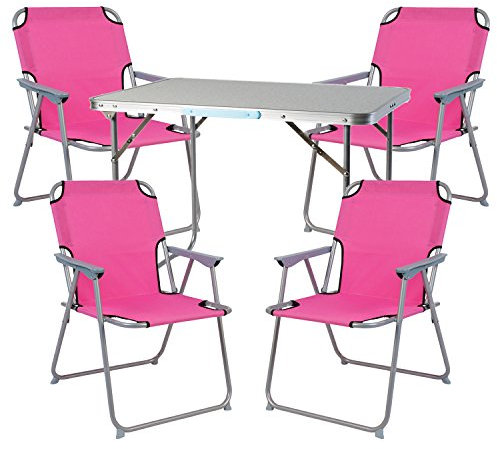 Mojawo Ensemble de Meubles de Camping en Aluminium Camping L70 x B50 x H59 cm 1 x Table de Camping avec poignée + 4 chaises Rose Tissu Oxford
