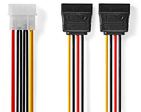 NEDIS Interne Stromkabel | Molex Stecker | 2X SATA 15-Pin-Buchse | Vergoldet | 0.15 m | rund | PVC | Mehrfarbig | Umschl