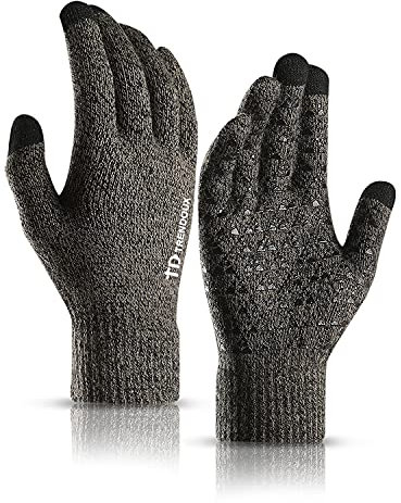 TRENDOUX Warme Handschuhe Damen, Thermo Winterhandschuhe Herren Hyperwarm Rutschfester Reithandschuhe Outdoor Damen Griff Elastische Manschette Smartphone Männer - Grau M