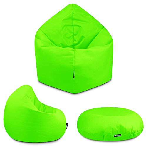 BuBiBag - 2in1 Sitzsack Bodenkissen - Outdoor Sitzsäcke Indoor Beanbag in 32 Farben und 3 Größen - Sitzkissen für Kinder und Erwachsene (100 cm Durchmesser, Neongrün)