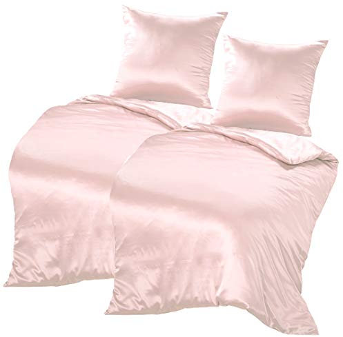 THXSILK 100% Seidenbettwäsche Set 4 teilig, 2 Bettbezüge 135 x 200 cm und 2 Kissenbezüge 80 x 80 cm, 19 Momme Maulbeerseide Bettwäsche, Weich Komfortabel und Glatt, Bezauberndes Rosa