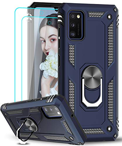 LeYi Schutzhülle für Samsung Galaxy A41, mit [2 Stück] Hartglas, Ringhalterung, doppelte Schicht, verstärkt, Stoßdämpfung, TPU, Silikon, stoßfest, Rüstung, Schutzhülle für Samsung A41, Himmelblau