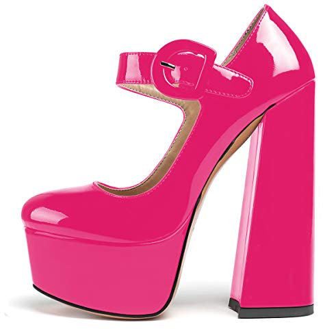 elashe-Scarpe col Tacco Blocco Alto - 6 Scarpe da Donna - Cinturino alla Caviglia- Scarpe con Plateau Rosa EU35