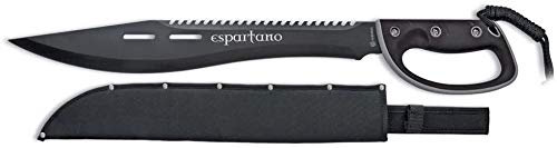 KOSxBO große Machete mit Säge Schwarz ESPARTANO 300 Sparta Leonidas mit Handschutz - Camper Buschmesser - Prepper - Jäger - Angler - Gesamtlänge 65cm - (frei ab 18 Jahren)