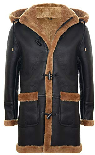 Infinity Leather Cappotto Lungo Montgomery da Uomo con Cappuccio Marrone Zenzero in Vera Pelle di Montone