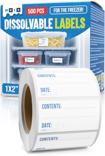 Mess Dissolvable Freezer - 500 Food Labels Stickers - Removable Labels for Food Containers - Kitchen Labels - Food Storage Labels 1x2in