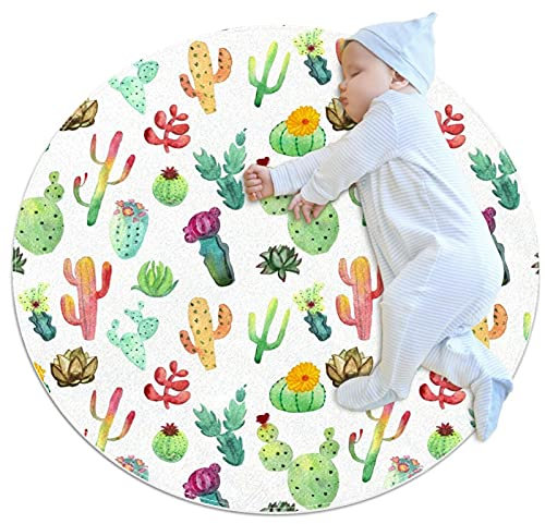 Runder Teppich, 1 m Durchmesser, für den Innenbereich, lebhafte Kaktus-Sukkulenten, weich, für Wohnzimmer, Schlafzimmer, einzigartiger Teppich für Frauen, Yoga-Matte, Heimdekoration