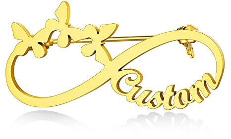 Mode Buchstaben Brosche Pins in Infinity-Symbol mit Schmetterling Personalisierte Name Brosche Clip Schmuck für Frauen in Gold