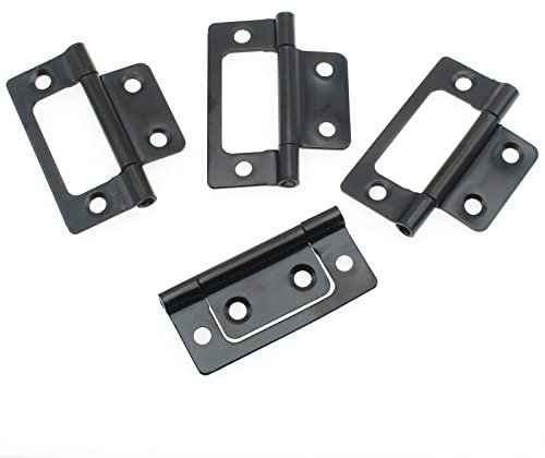 FDXGYH Heavy Duty Iron Non-Mortise Door Hinges, 8Pcs Black Electroplated Bifold Butt Cabinet with Mounting Screws, 2x0.9in