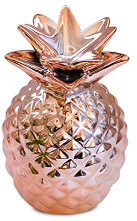 Lawaia Pineapple Money Box, Ceramic Piggy Bank, Notes & Coins, Home Décor, Gift Kids & Adults, H x W: app. 14 x 9 cm, Rose Gold