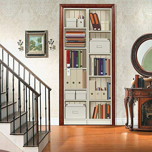 Papier Peint Porte Bibliothèque Moderne Trompe l'oeil Mural Maison Décoration Coucher Murale 90x200cm