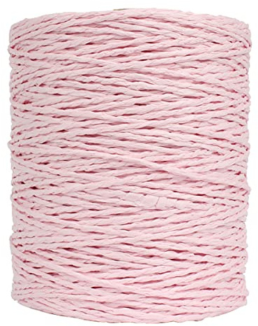 Cozylkx 918 Fuß Bast Papierschnur Zum Basteln, Natürliches Bast Strohgarn-Band Geschenkverpackungsschnur Für DIY-Dekoration,Hell-Pink