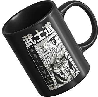 Anime Tasse - Otaku Tasse - Samurai Manga Comic Schwarz Beidseitig Bedruckt - Otaku Merch - Anime Merch