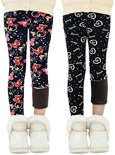 Adorel Mädchen Winter Leggings Gefüttert Warm Bunt Dicke Thermohosen 2er-Pack