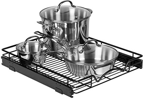 HOLDN’ STORAGE Pull Out Cabinet Drawer Organizer, Heavy Duty-with Lifetime Limited Warranty - Slide Out Shelves, -14”W x 21”D - Requires At Least a 15-1/4” Cabinet Opening, Steel Metal, Black Finish