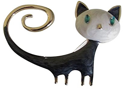 Broche bijou mignon chat noir et blanc, acier