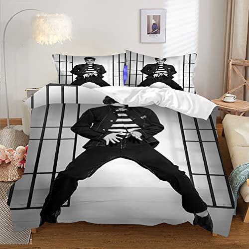 Ste-X Bettwäsche-Set Aus Baumwolle, Legendärer Elvis, Halbleinen-Bettbezug 135 X 200 Und 2 Kissenbezüge 80 X 80 cm Mit Oeko (135x200cm,Elvis 02)