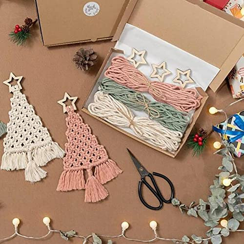 Makramee-Weihnachtsbaum-Kit | Weihnachtsschmuck Makramee Boho Wandbehang | 3-teiliges handgemachtes Makramee-Kit für Anfänger | Hängende Weihnachtsbaum-Bastelsets für Weihnachtsfeierdekorationen