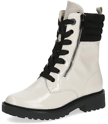 CAPRICE Damen Stiefeletten zum Schnüren Memotion Lack mit Reißverschluss Weite G, Weiß (Snow/Black), 39 EU