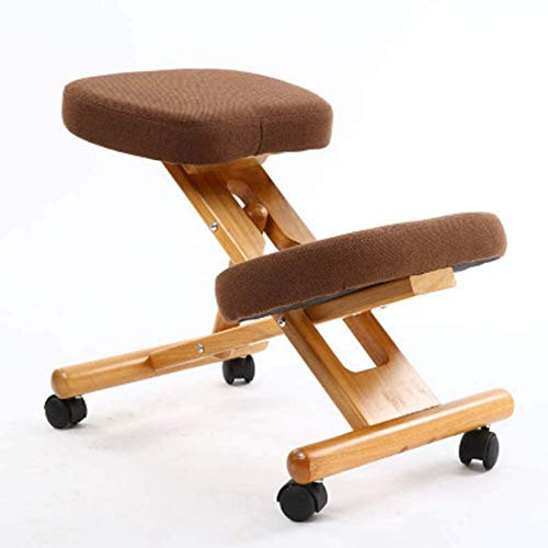 JYCCH Ergonomischer Kniestuhl, Verstellbarer Kniehocker aus Holz, Bürostuhl zur Haltungskorrektur mit abgewinkeltem Sitz zur Förderung Einer Guten Körperhaltung – Dicke, Bequeme Kissen (