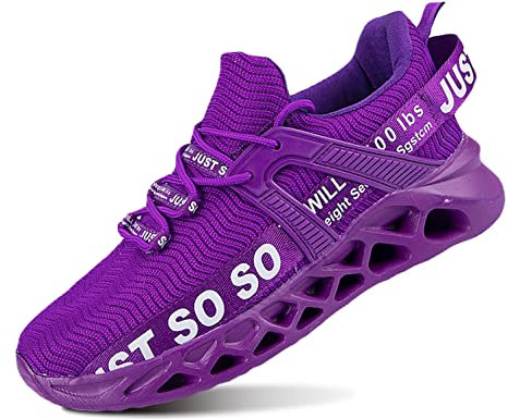 QDCFY Herren Slip On Sneaker Atmungsaktiv Mesh Leiche Freizeitschuhe Bequeme Turnschuhe Sportschuhe Indoor Outdoor Schuhe Violett 42EU