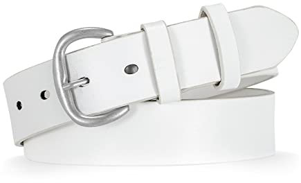 JasGood Damen Ledergürtel für Jeans Hosen Kleider Schwarzer Damen Gürtel mit Dornschließe, Weiß, 100cm