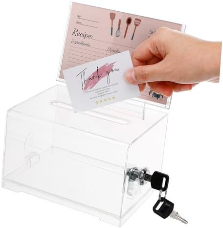 Tip Jar Acrylic Donation Box with Lock and Keys Holder Clear Ballot Box Donation Suggestion Boxes Raffle Game Box for Fundraising Voting Charity Tip Jar for Money