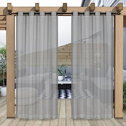 Rosnek Outdoor Vorhang Wetterfest Transparent mit Obere Ösen,B132xH213cm Wasserdicht Outdoorvorhänge Außenvorhang für Balkon Terrasse Garten Pergola Pavillon Sichtschutz,2 Stück,Grau