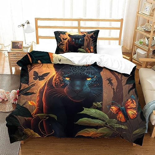 Set mit Kissenbezügen, Mikrofaser, Fiery Black Panther, Bettwäsche-Set, 2-teiliger Bezug, Mikrofaser, Mikrofaser, Bettbezug für alle Jahreszeiten, Größe: 135 x 200 cm (1 Bettbezug mit 1 Kissenbezug)