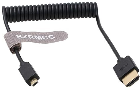 SZRMCC Câble spiralé micro HDMI à angle droit vers HDMI Full HDMI haute vitesse pour caméscopes Canon Sony DSLR Caméscopes Appareil photo Moniteur ATOMOS (câble spiralé droit)