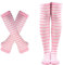 SUNTRADE Damen Mädchen Cosplay Gestreifte Kniestrümpfe Beinwärmer Fingerlose Handschuhe Set (Rosa-Weiß)
