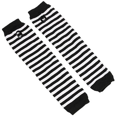 Bamboopack Womens Black White Stripes Elastic Long Arm Warmer Gloves Winter Warmers Fingerless Thumbhole Elastic Long Knitted Gloves Punk Gothic Rock Long Fingerless Gloves