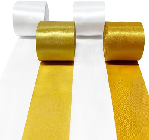 60m Weißes und Goldenes Satinband 50mm breit für DIY-Bastelarbeiten Geschenke Verpackungen Fransen Hintergrund Luftschlange Girlande Hochzeit Junggesellenabschied Jahrestag Babyparty Dekorationen