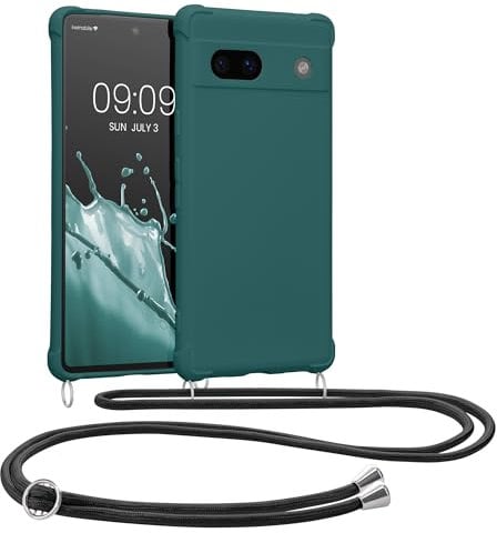 kwmobile Necklace Case kompatibel mit Google Pixel 7a Hülle - Cover mit Kordel zum Umhängen - Silikon Schutzhülle Petrol