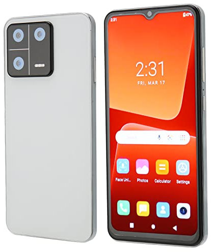 Smartphone Desbloqueado HD 4G de 6,53 Pulgadas, 8 GB de RAM, 128 GB de ROM, Reconocimiento Facial, para12, WiFi 5G, 100 V a 240 V (Blanco)