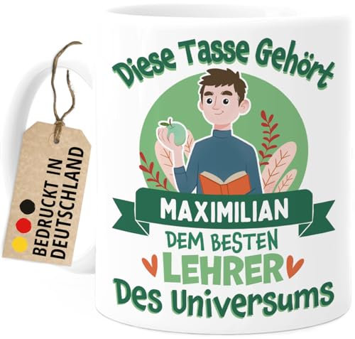 Tassenliebling® Tasse Lehrer personalisiert - Bester Lehrer des Universums - Beidseitiger Druck - Geschenk Lehrer Grundschule Gymnasium Realschule Mittelschule - Abschiedsgeschenk Lehrer