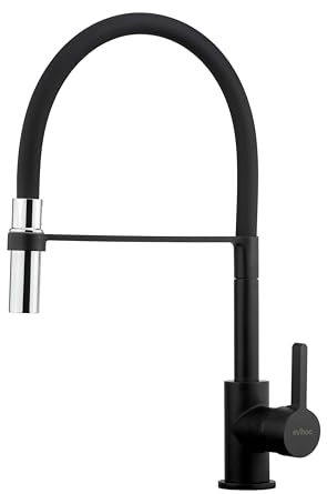 EVHOC Rubinetto Lavello Cucina TAHLIA, Miscelatore Monocomando con Doccetta Estraibile, Girevole a 180°, Made in Italy, Nero