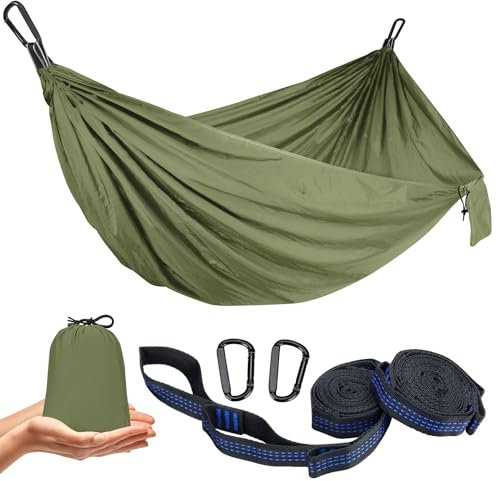 Ultraleicht Hängematte Outdoor 300KG Tragkraft | Reise Hängematte Camping Atmungsaktiv Schnelltrocknendes | Tragbare Fallschirm Nylon Hängematte für Rucksackreisen, Wandern, Garten
