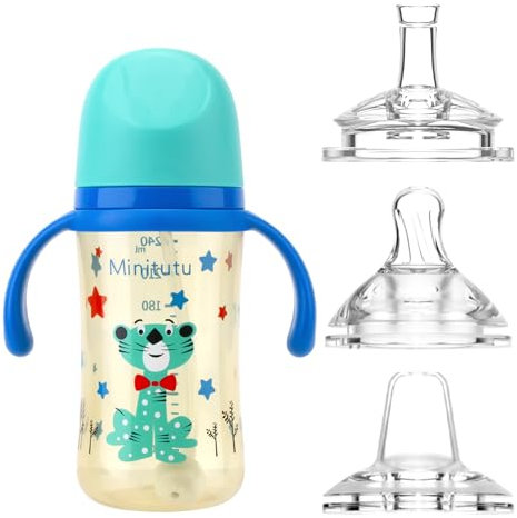 Qshare Trinkbecher Baby,3 in 1 240 ml Schnabeltasse Baby,Baby Trinkbecher,beschwerter Strohhalm,Trinklernbecher, für Kleinkinder ab 6 Monaten (Blau)