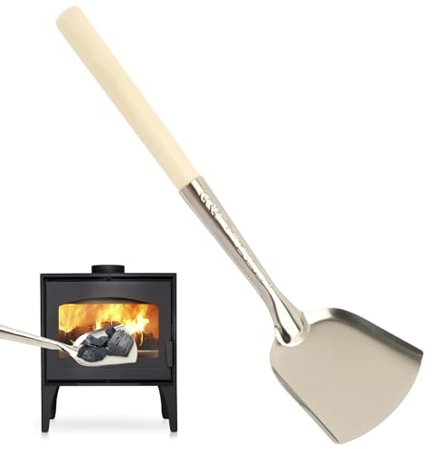 EMVANV Fireplace Ash Shovel, Long Handle Fire Pit Shovel, Pizza Oven Cleaner with Wooden Handle, Fireplace Trowel Charcoal Grill Ash Rake Gardening Fireplace Tools, for Household Camping Kicthen