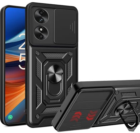 ESTH® Case for TCL 50 SE 4G/TCL 40 NxtPaper 4G with Slide Camera Cover, Military Grade Shockproof Protective Cover with Rotatable Metal Ring Kickstand [Support Magnetic Car Mount], Black